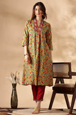 Thumbnail for BulBul Anupriya Cotton Mustard Kurta Set with Dupatta
