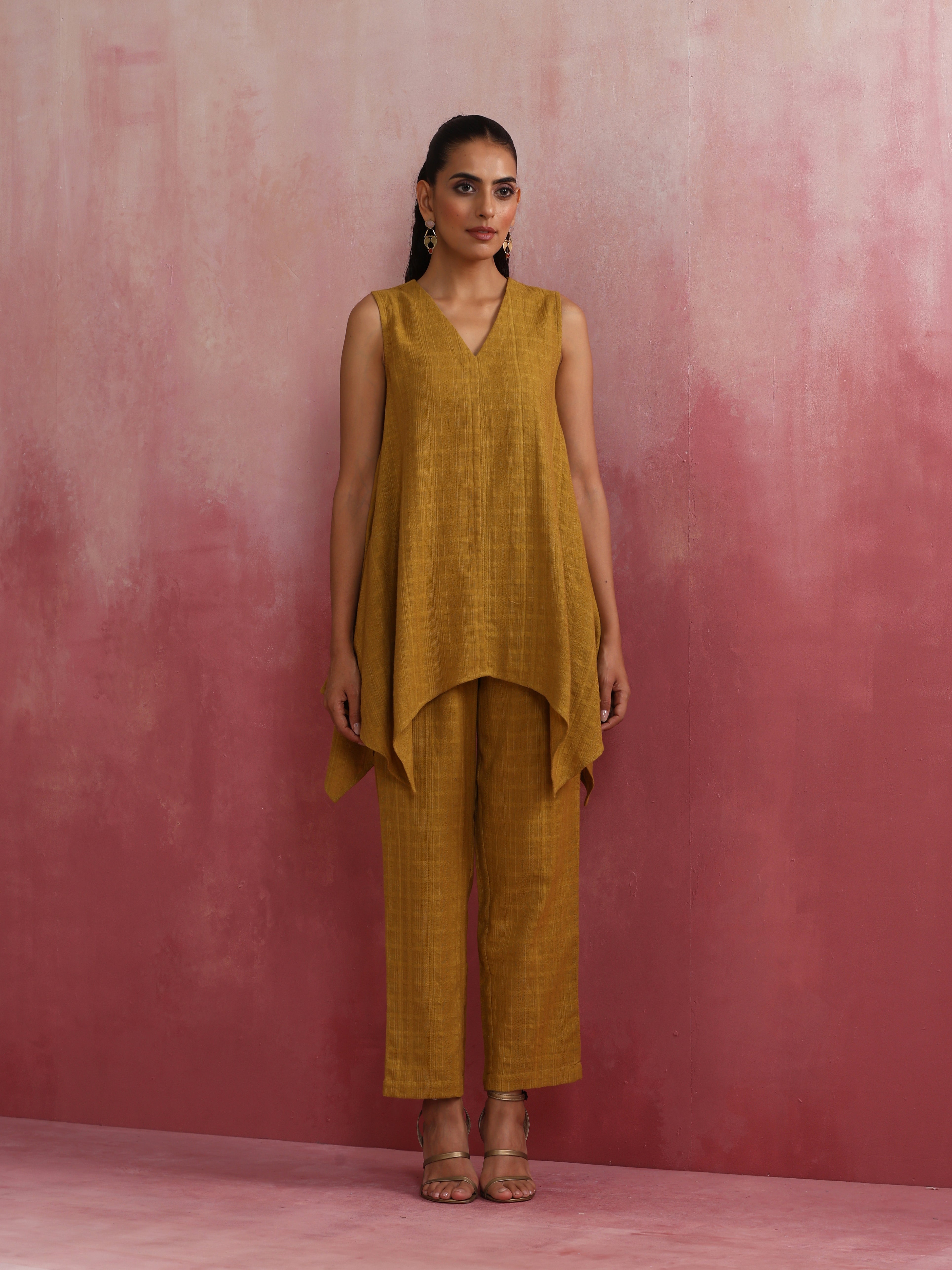 trueBrowns Mustard Cotton Dobby Co-ord set - Distacart