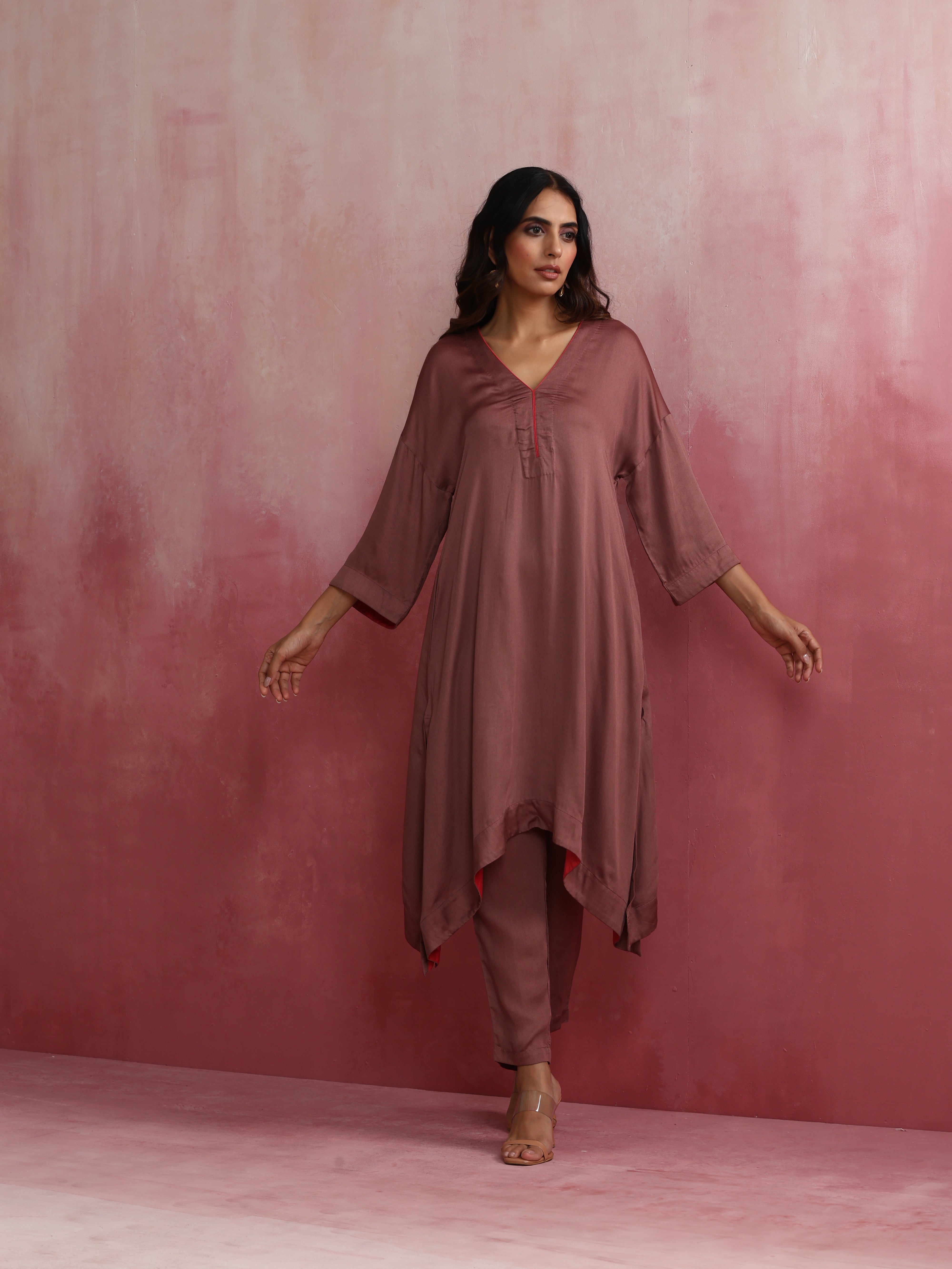 trueBrowns Brown Modal High low Kurta Set - Distacart