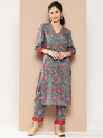 Thumbnail for Ahalyaa Women Floral Printed Regular Gotta Patti Kurta with Trousers - Distacart