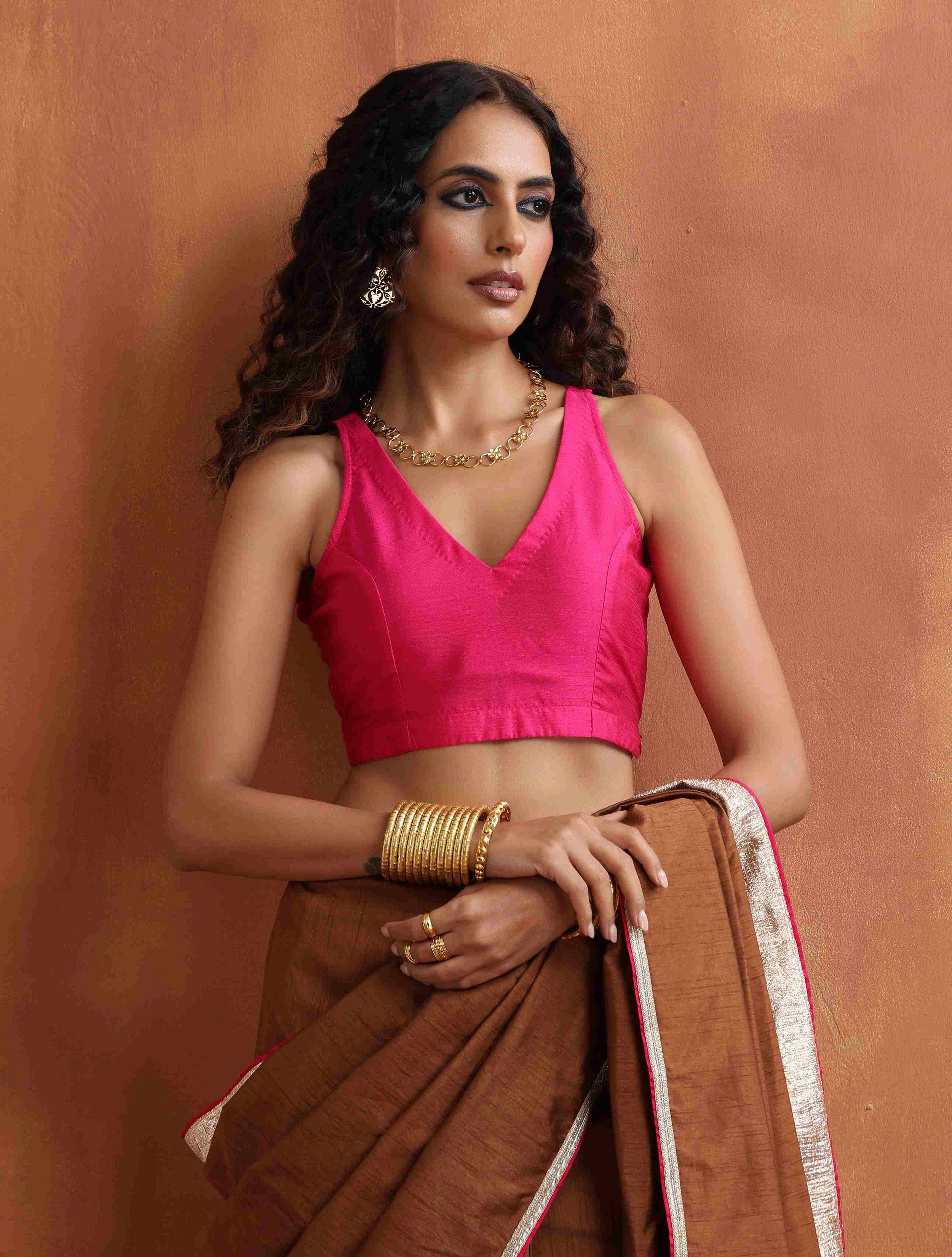 trueBrowns Pink Silk Sleeveless Blouse - Distacart