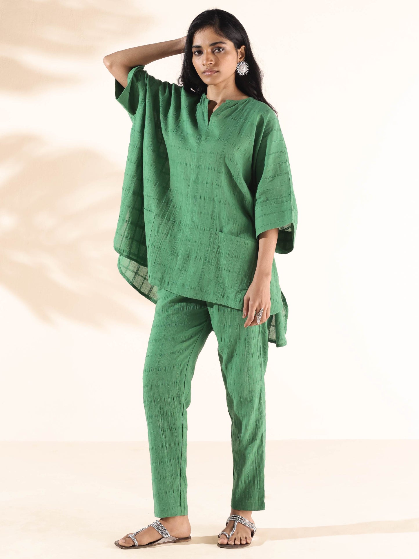 trueBrowns Green Cotton Dobby Oversized Co-ord Set - Distacart