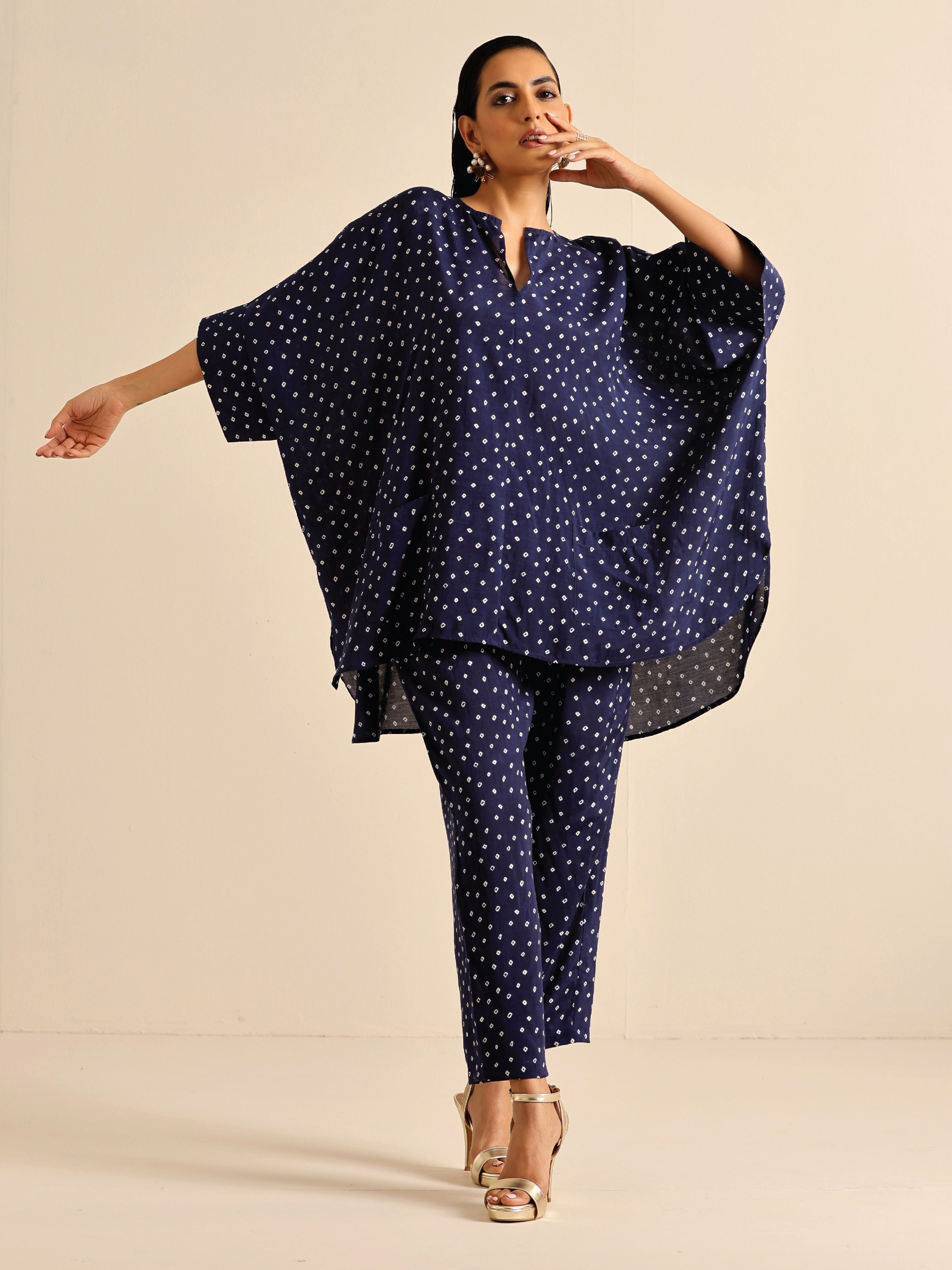 trueBrowns Blue Bandhani Silk Printed Boxy Fit Co-Ord Set - Distacart