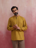Thumbnail for trueBrowns Men's Mustard Cotton Mandarin Collar Stylized Kurta - Distacart