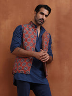 Thumbnail for trueBrowns Men's Rust Printed Reversible Nehru Jacket