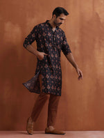 Thumbnail for trueBrowns Men's Black Printed Kurta