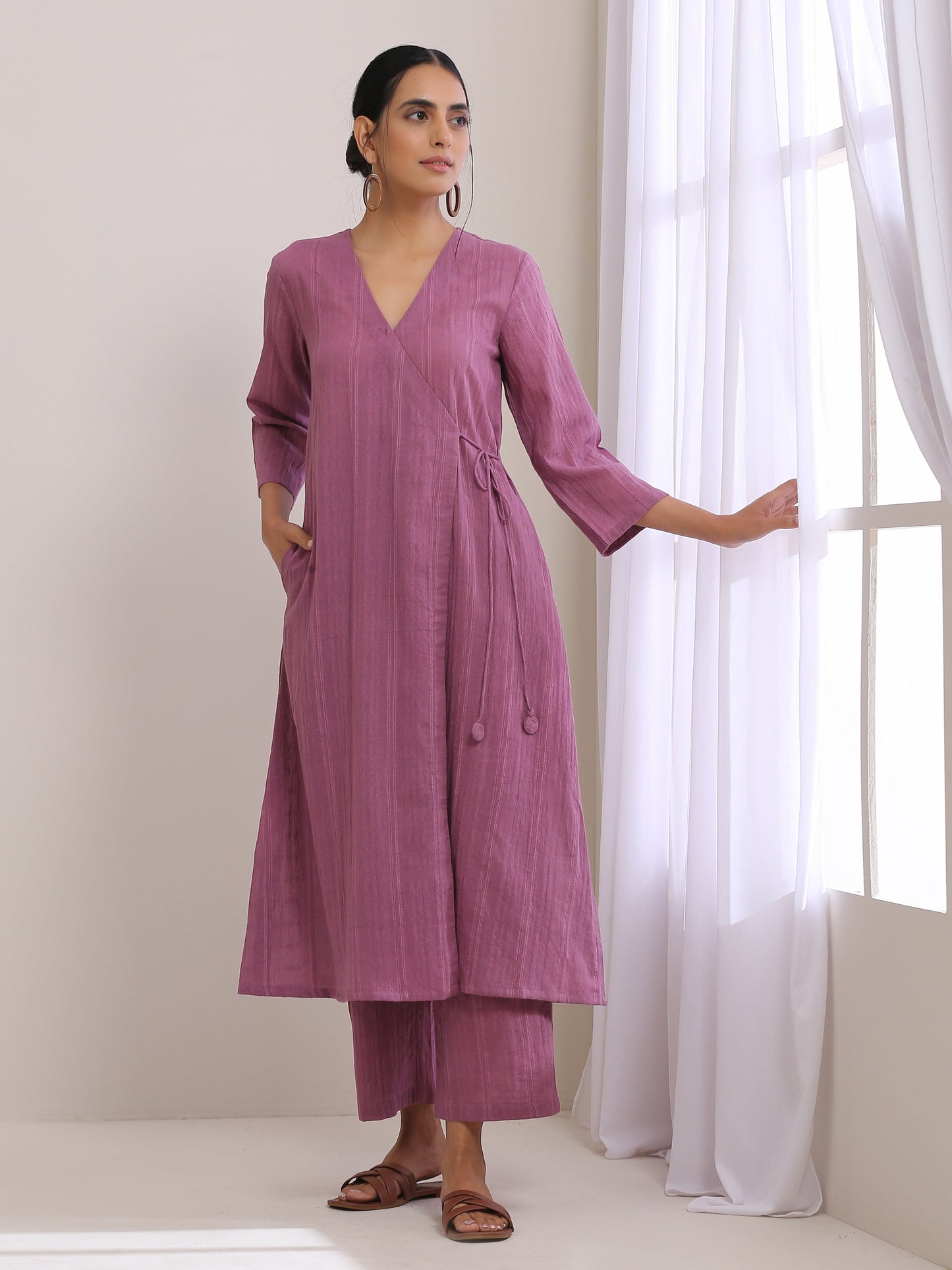 trueBrowns Onion Pink Dobby Angrakha Pant Set - Distacart