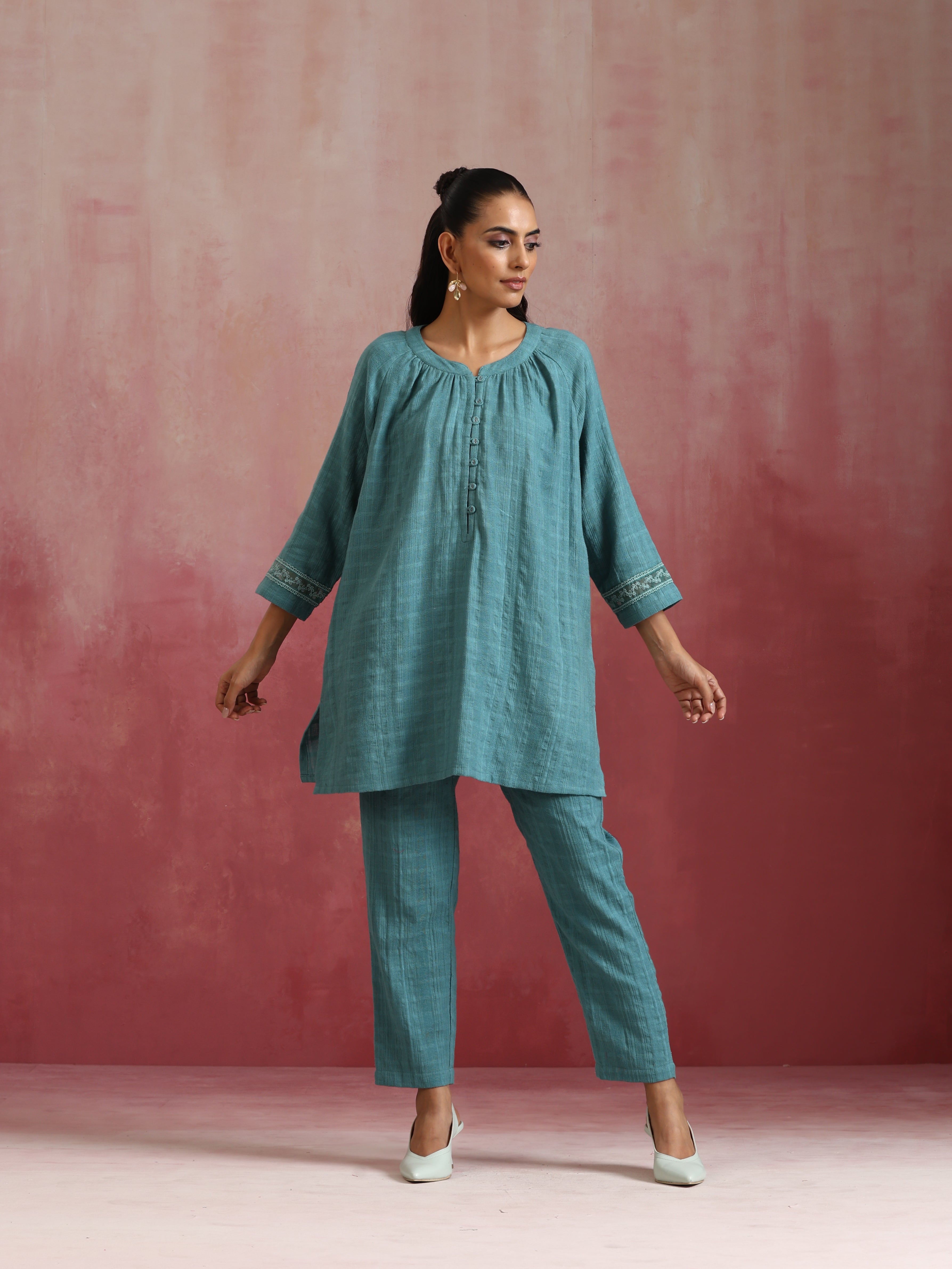 trueBrowns Light Blue Cotton Dobby Co-ord set - Distacart