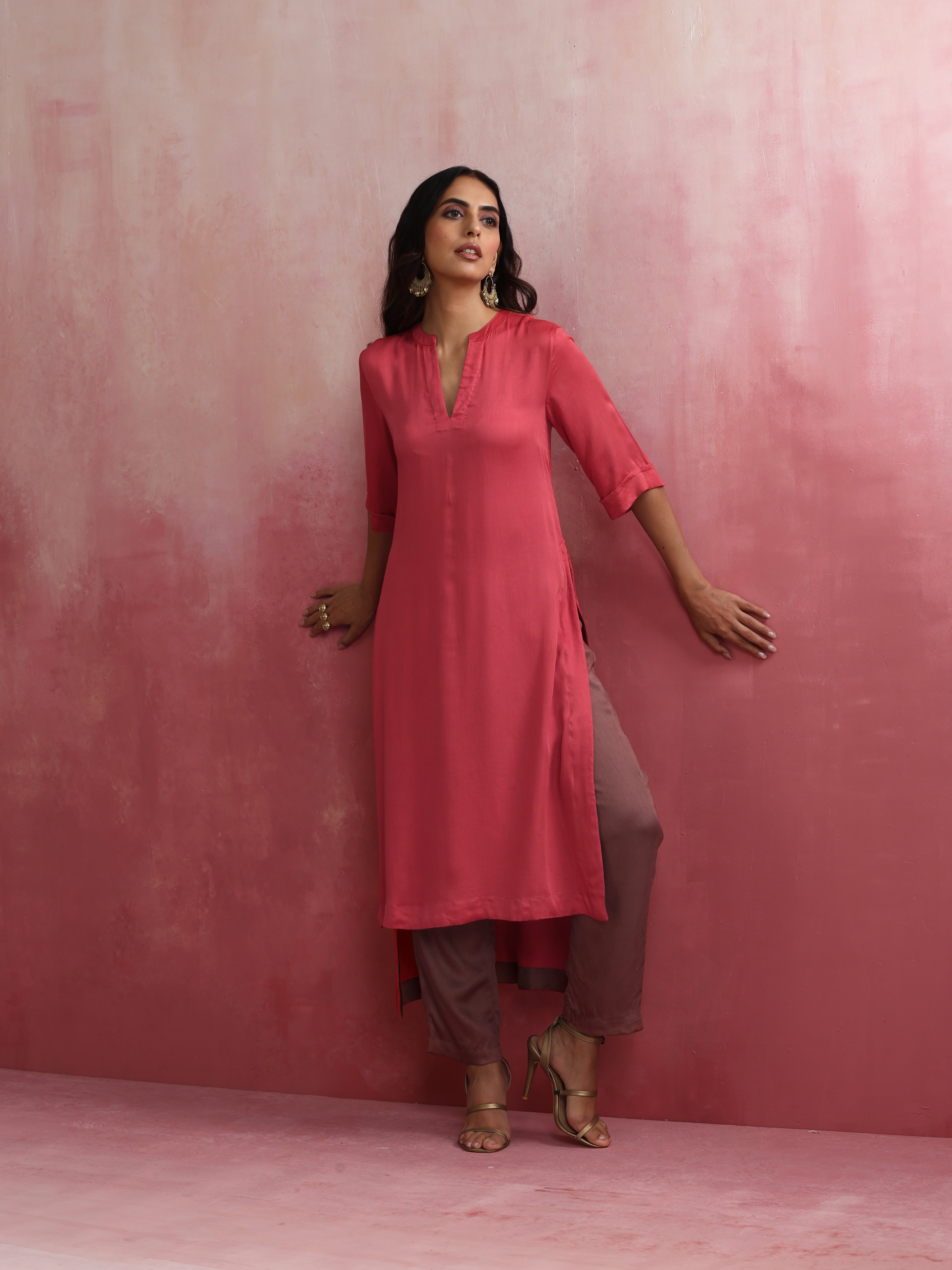 trueBrowns Red Modal Straight Fit Kurta Set - Distacart