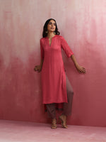 Thumbnail for trueBrowns Red Modal Straight Fit Kurta Set - Distacart