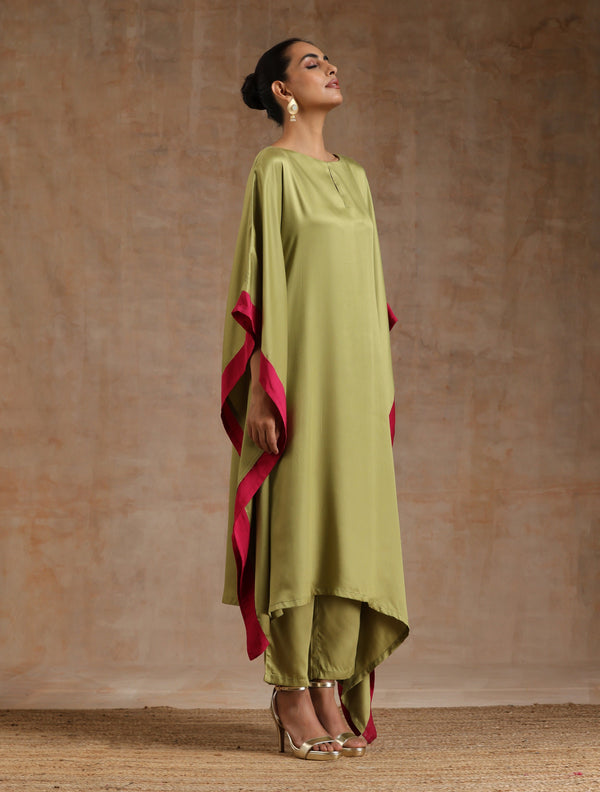 trueBrowns Light Green Modal Satin High-Low Kaftan Kurta Set - Distacart