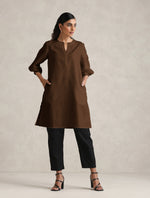 Thumbnail for trueBrowns Brown Cotton Blend Short Kurta