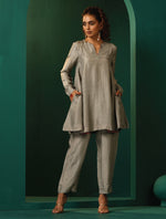 Thumbnail for trueBrowns Grey Silk Flared Co-ord Set - Distacart