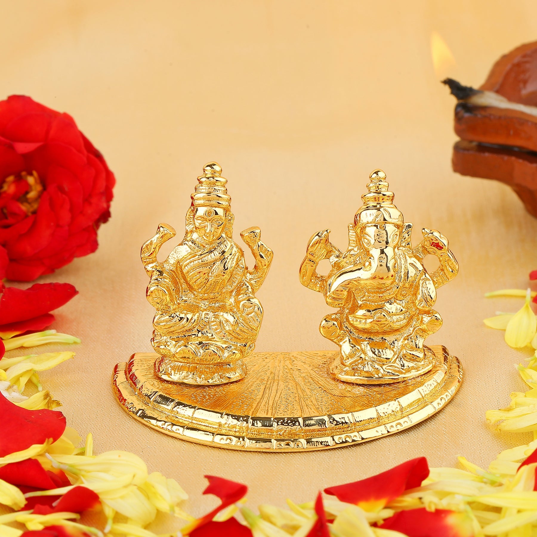 Estele Gold-Polished Goddess Laxmi & Lord Ganapati Idol for Pooja & Car Decor - Distacart