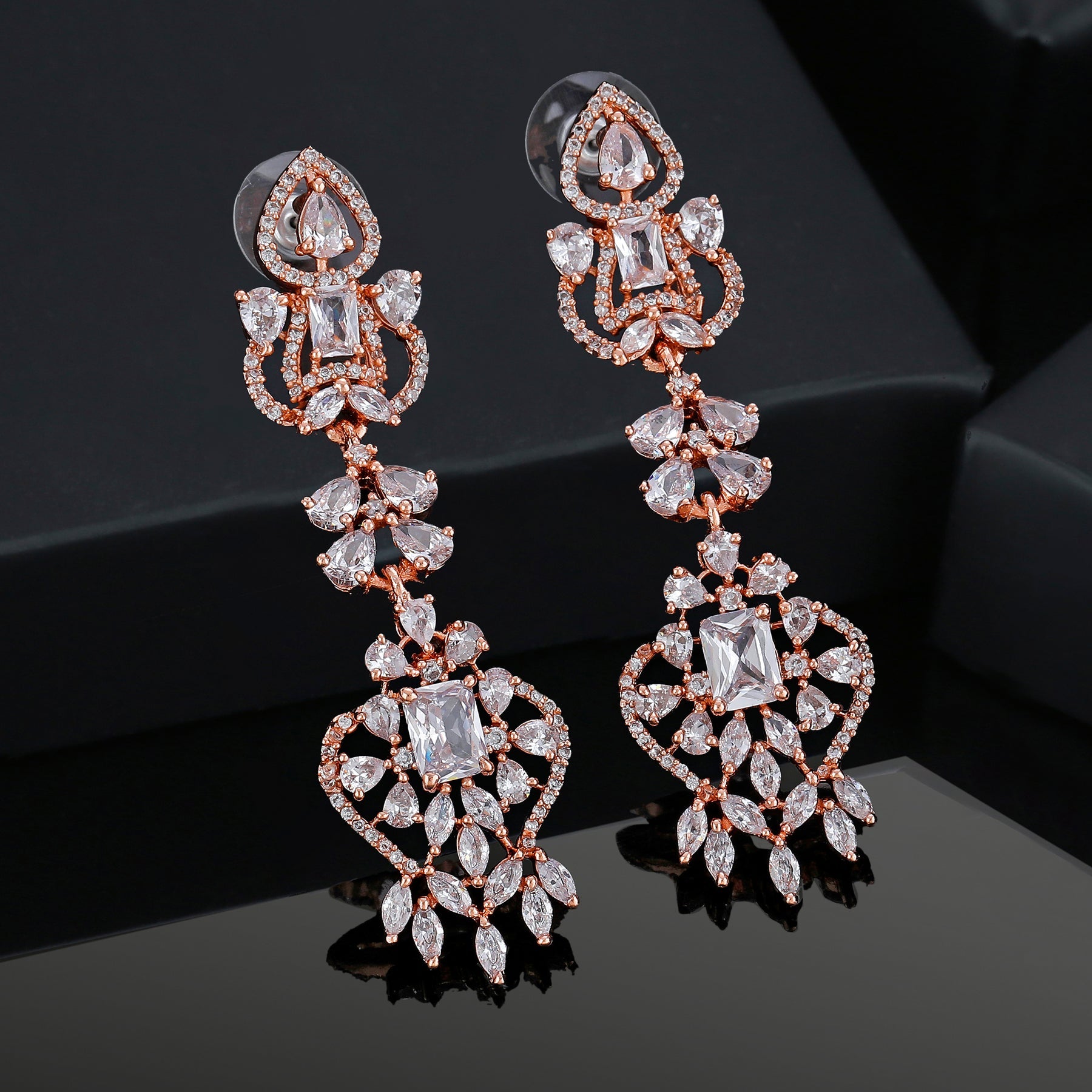 Estele Rose Gold-Polished CZ Magnificent Drop & Dangle Earrings with White Crystals for Women - Distacart