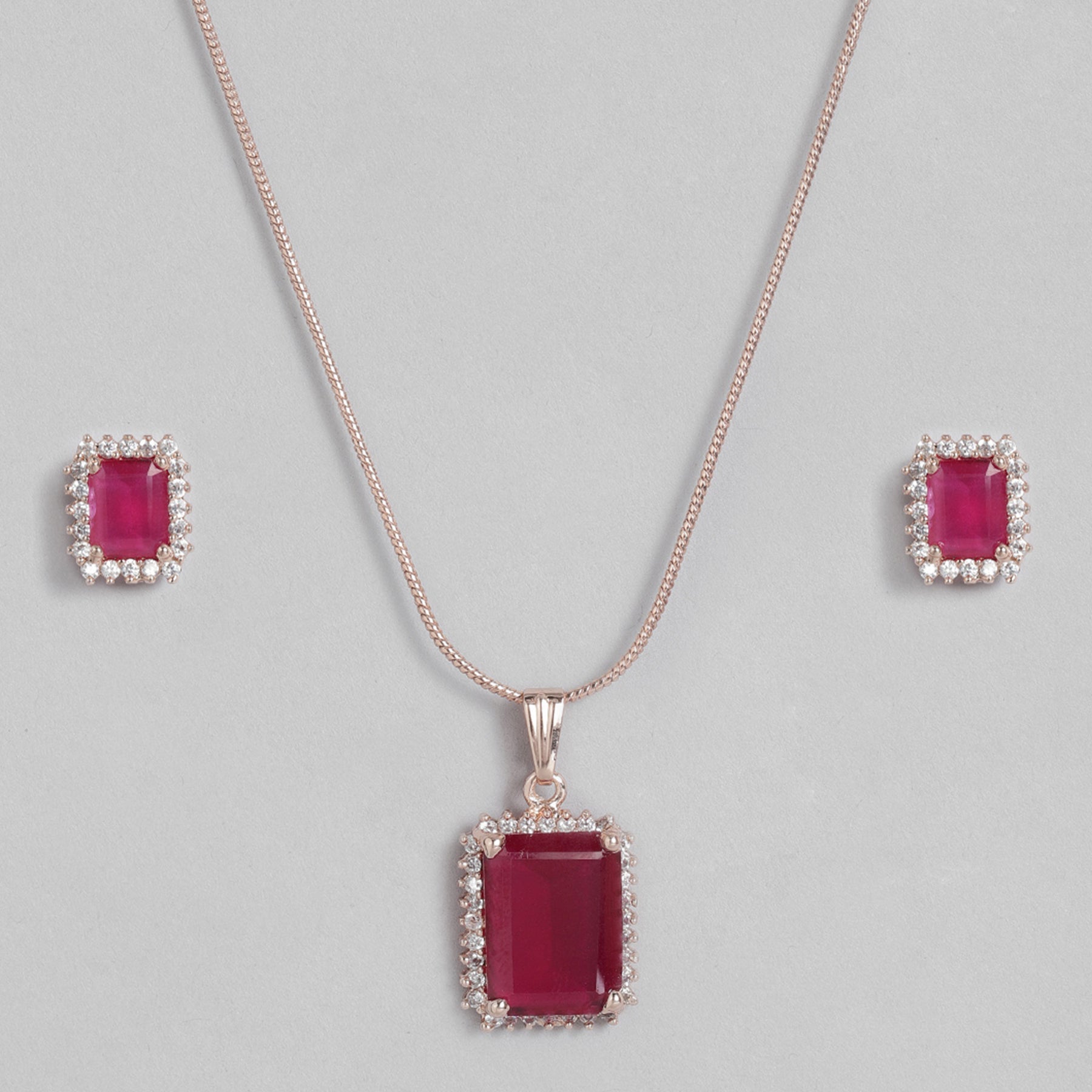 Estele Rose Gold-Polished Stylish Square Pattern Pendant Set with Ruby American Diamonds for Girls & Women - Distacart