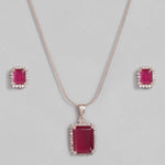 Thumbnail for Estele Rose Gold-Polished Stylish Square Pattern Pendant Set with Ruby American Diamonds for Girls & Women