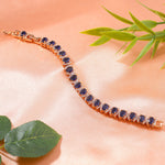Thumbnail for Estele Rose Gold-Polished CZ Ravishing Oval Designer Charm Bracelet with Blue American Diamonds for Women - Distacart
