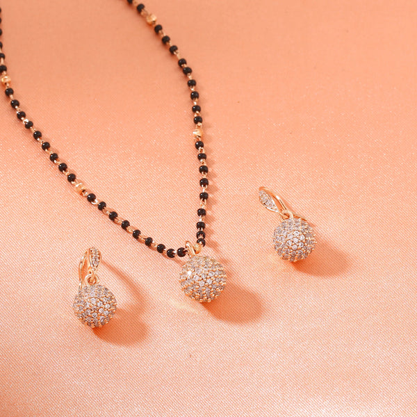 Estele Rose Gold-Polished CZ Beautiful Round Designer Mangalsutra Necklace Set with White Austrian Crystals for Women - Distacart