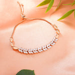 Thumbnail for Estele Rose Gold-Polished CZ Leaf Designer Adjustable Charm Bracelet with White American Diamonds for Women - Distacart
