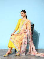 Thumbnail for Varanga Yellow Embroidered Kurta With Trouser And Embroidered Dupatta