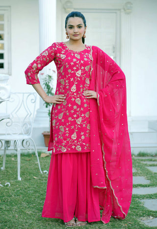 Yash Enterprise Trendy Foux Georgette Embroidery Red Readymade Salwar Suit