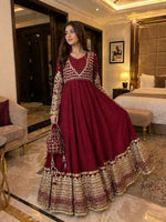 Thumbnail for Anaita Maroon Georgette Readymade Anarkali Suit with Embroidery & Sequence Work - Dista