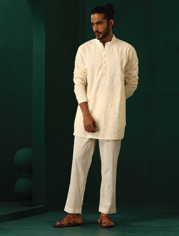 trueBrowns Men's Ivory Tonal Cotton Co-ord Set - Distacart