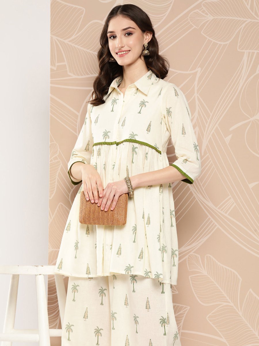 Ahalyaa Printed Cotton Tunic with Palazzos - Distacart