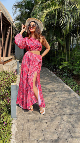 Noroke Sustainable fabric | Bemberg Asymmetrical Printed Long Dress - Distacart