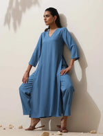 Thumbnail for trueBrowns Blue Viscose Kurta Pant Set