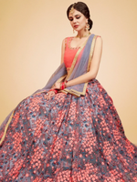 Thumbnail for Tulsi Art Grey Floral Embroidered Net Bridal Lehenga Choli