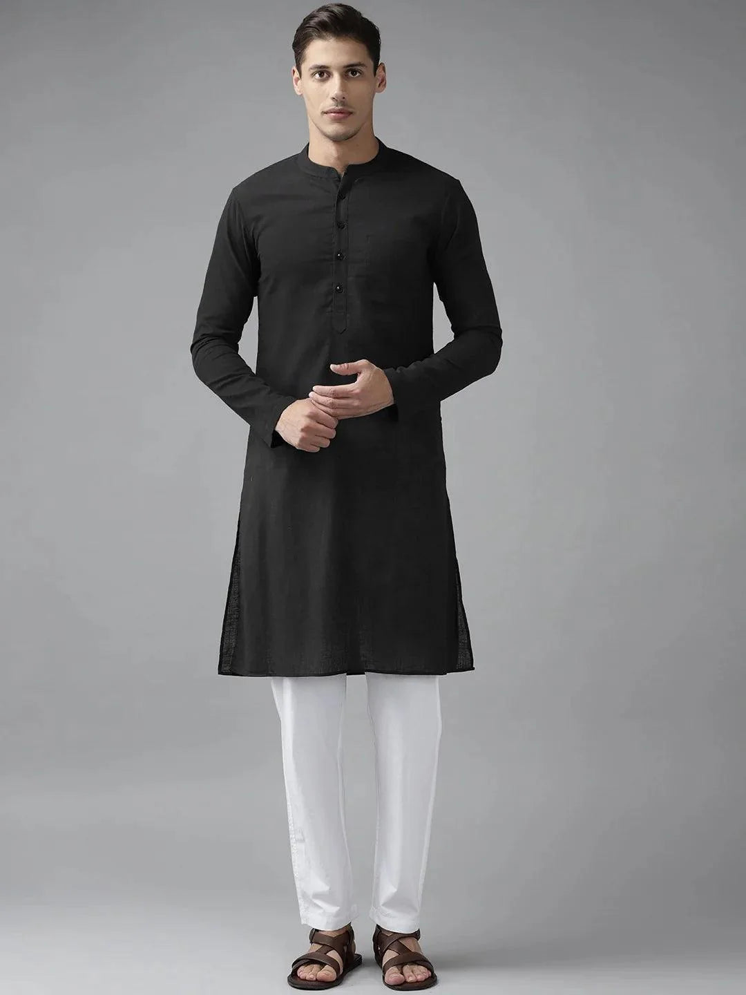 Fabmade Men Z-Black Cotton Linen Kurta Pyjama - Distacart