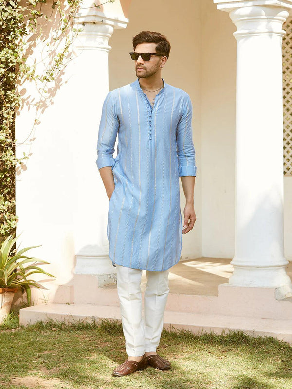 Fabmade Embroidered Regular Sequinned Chanderi Silk Kurta With Pyjamas