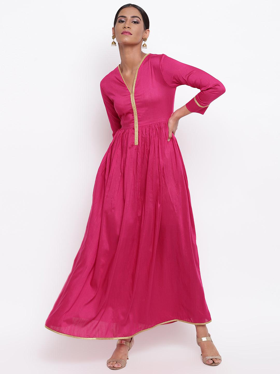 trueBrowns Pink Gold Lace Dress - Distacart