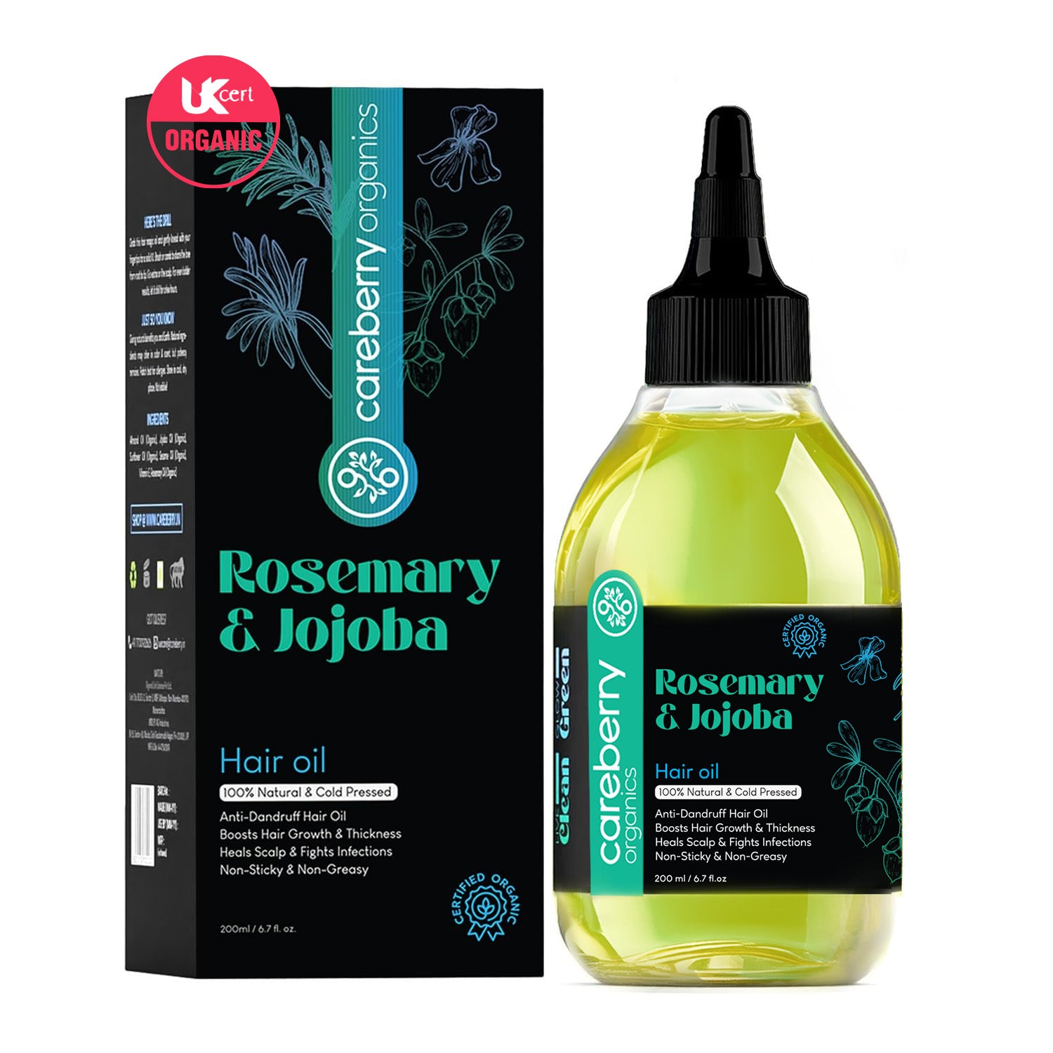 Careberry 100% Organic Rosemary & Jojoba Anti Dandruff Hair Oil - Distacart