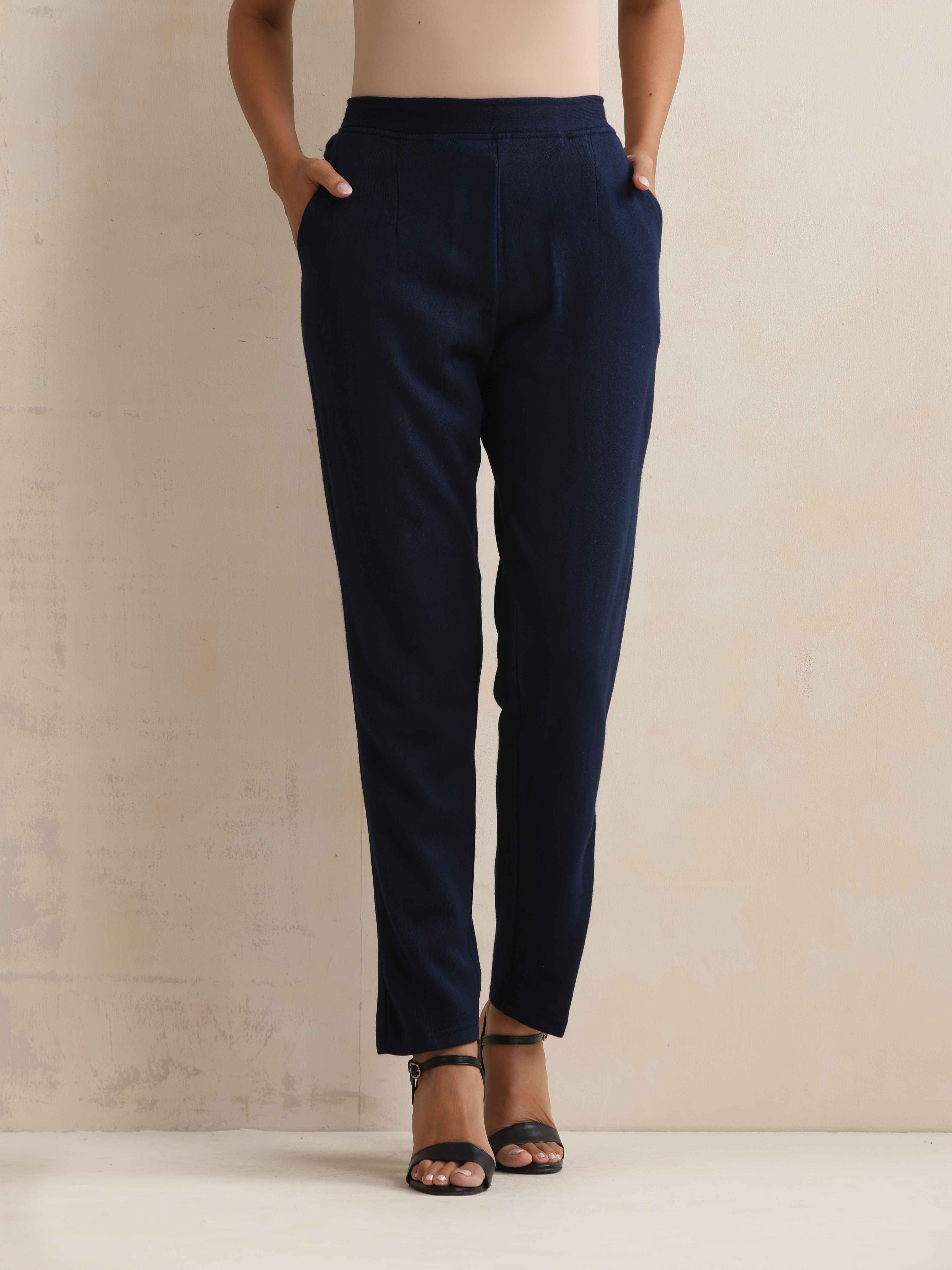 trueBrowns Navy Woollen Pants - Distacart