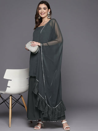 Ahalyaa Printed Regular Gotta Patti Kurti With Sharara & Dupatta - Distacart