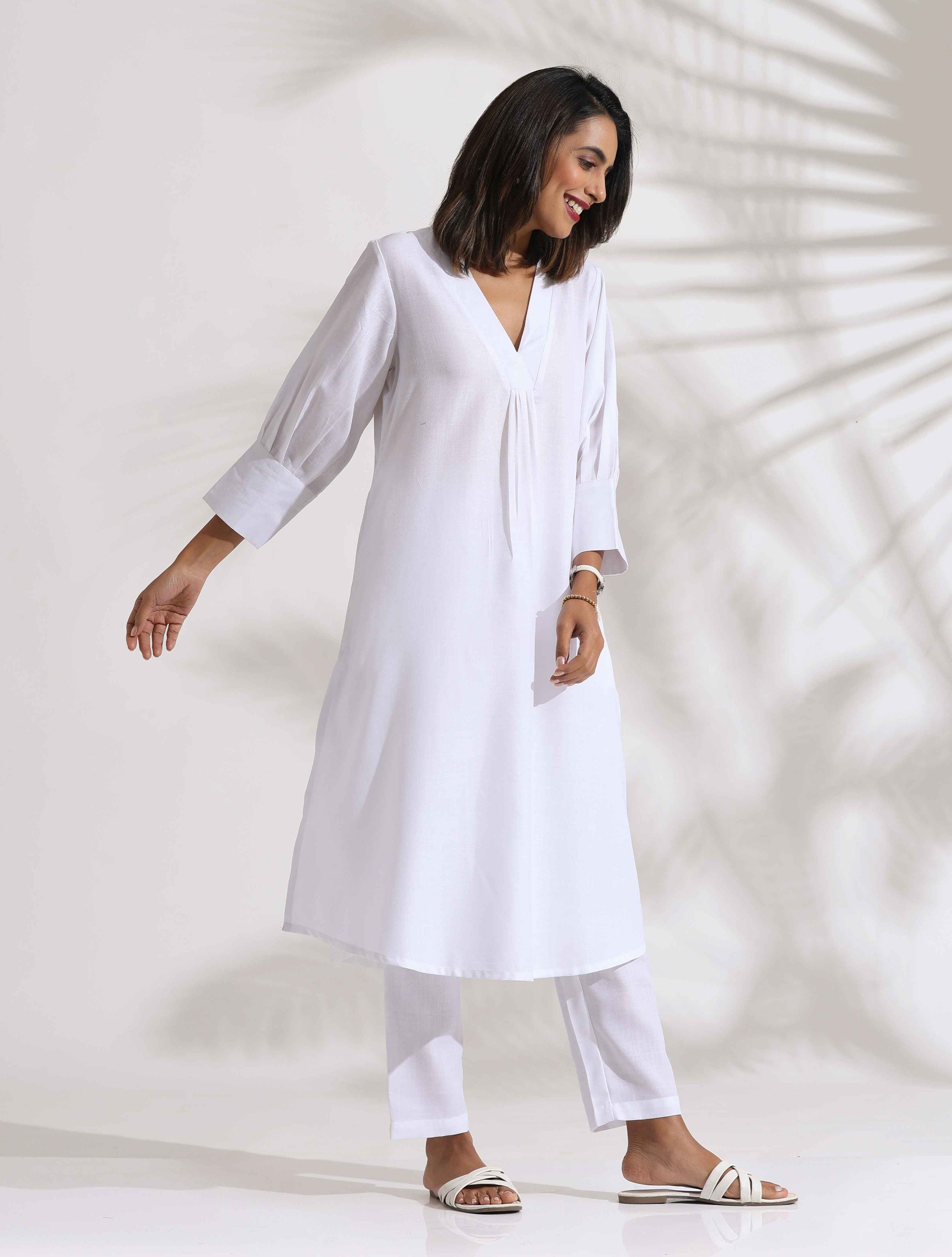 trueBrowns White Slub Kurta Set - Distacart