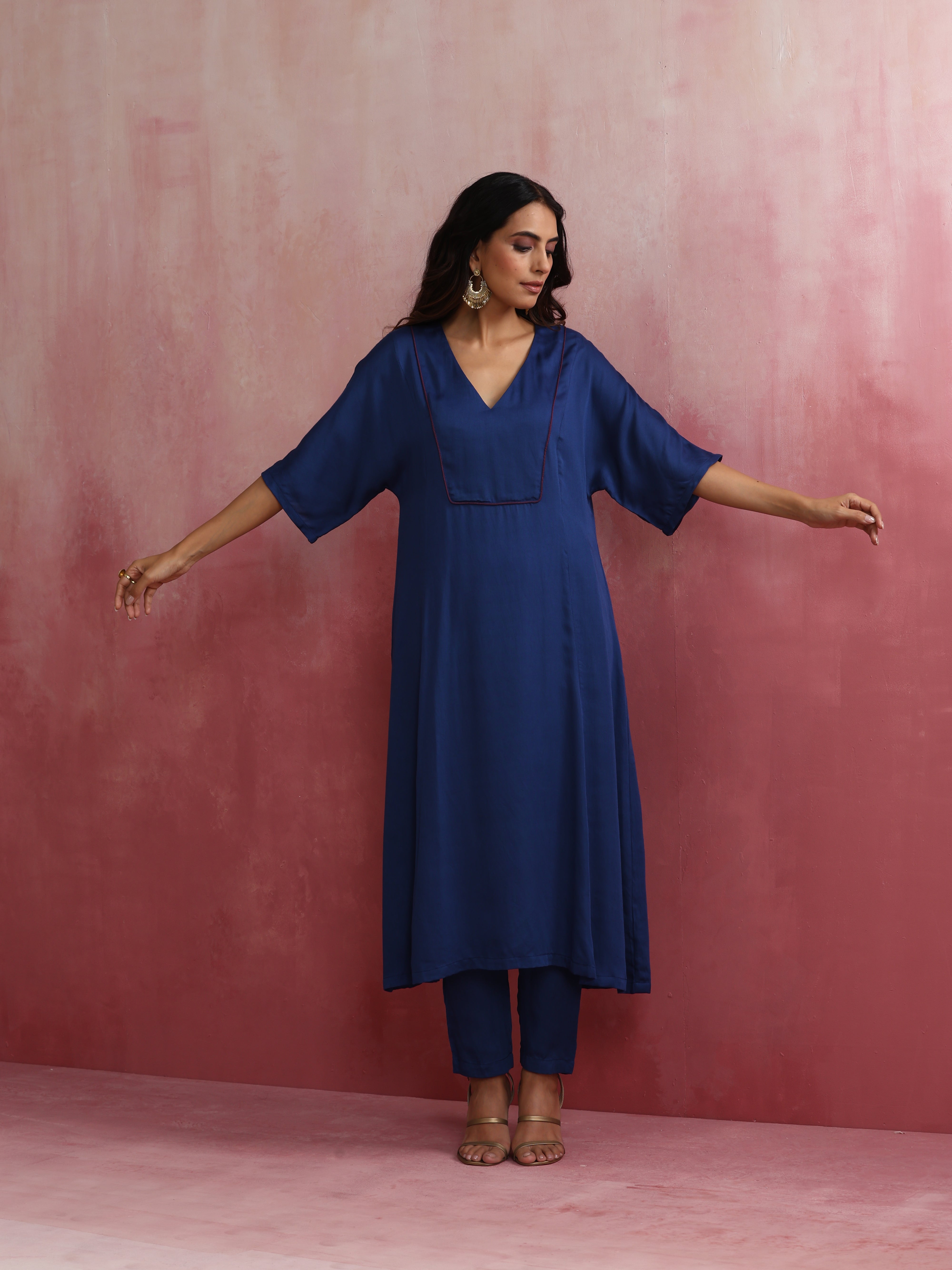 trueBrowns Blue Modal Kimono sleeve Kurta set - Distacart