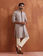 Thumbnail for trueBrowns Men's Beige Cotton Dobby Kurta
