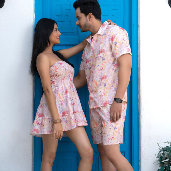 Noroke Sustainable fabric | Linen Cotton Linen White Floral Couple Co-ord Set - Distacart