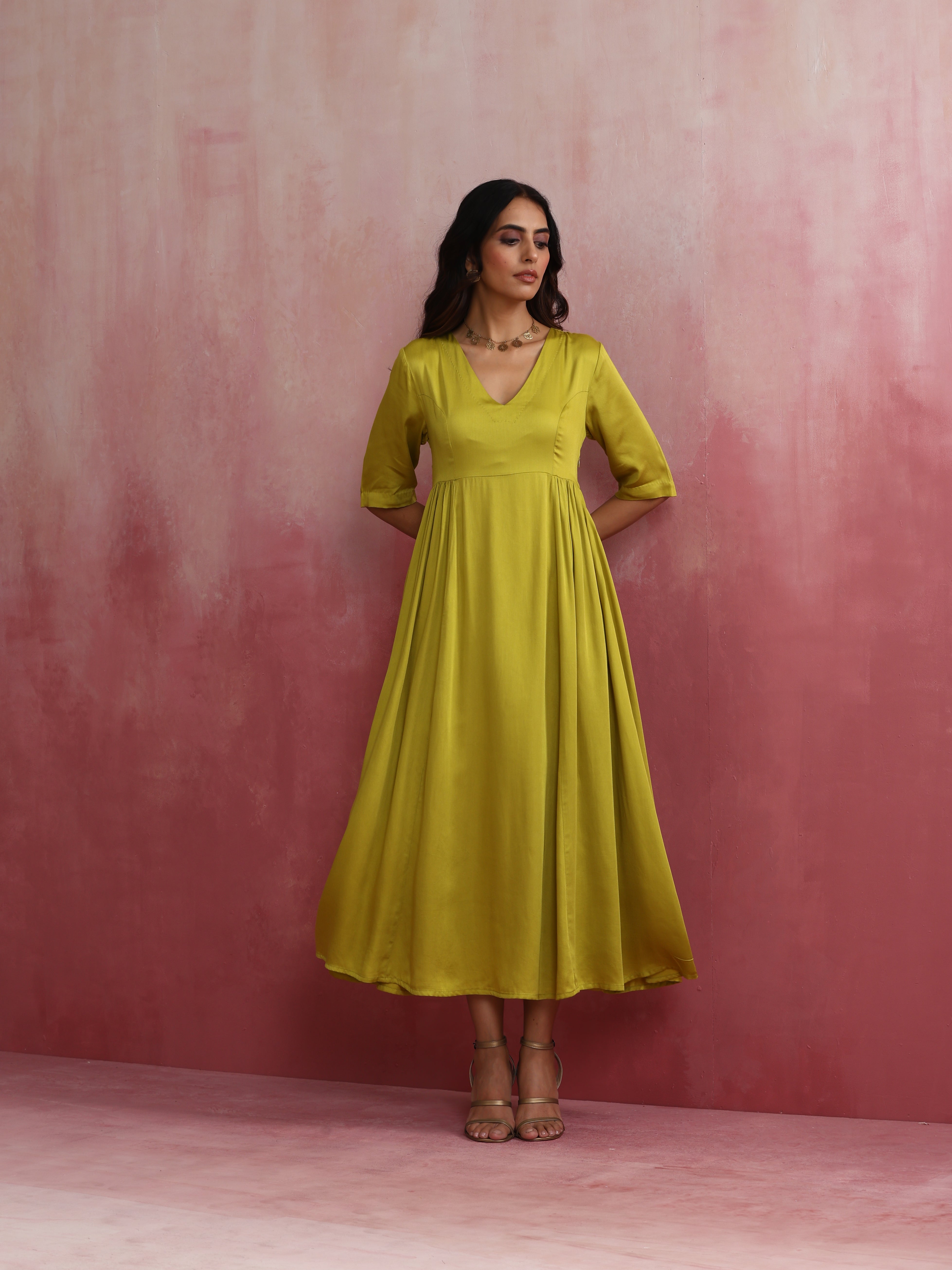 trueBrowns Modal Lime Green Dress - Distacart