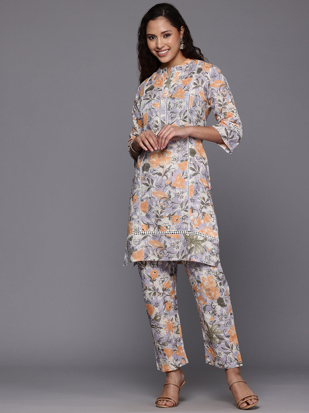 Varanga Women Purple Floral Printed Co-Ord Set - Distacart
