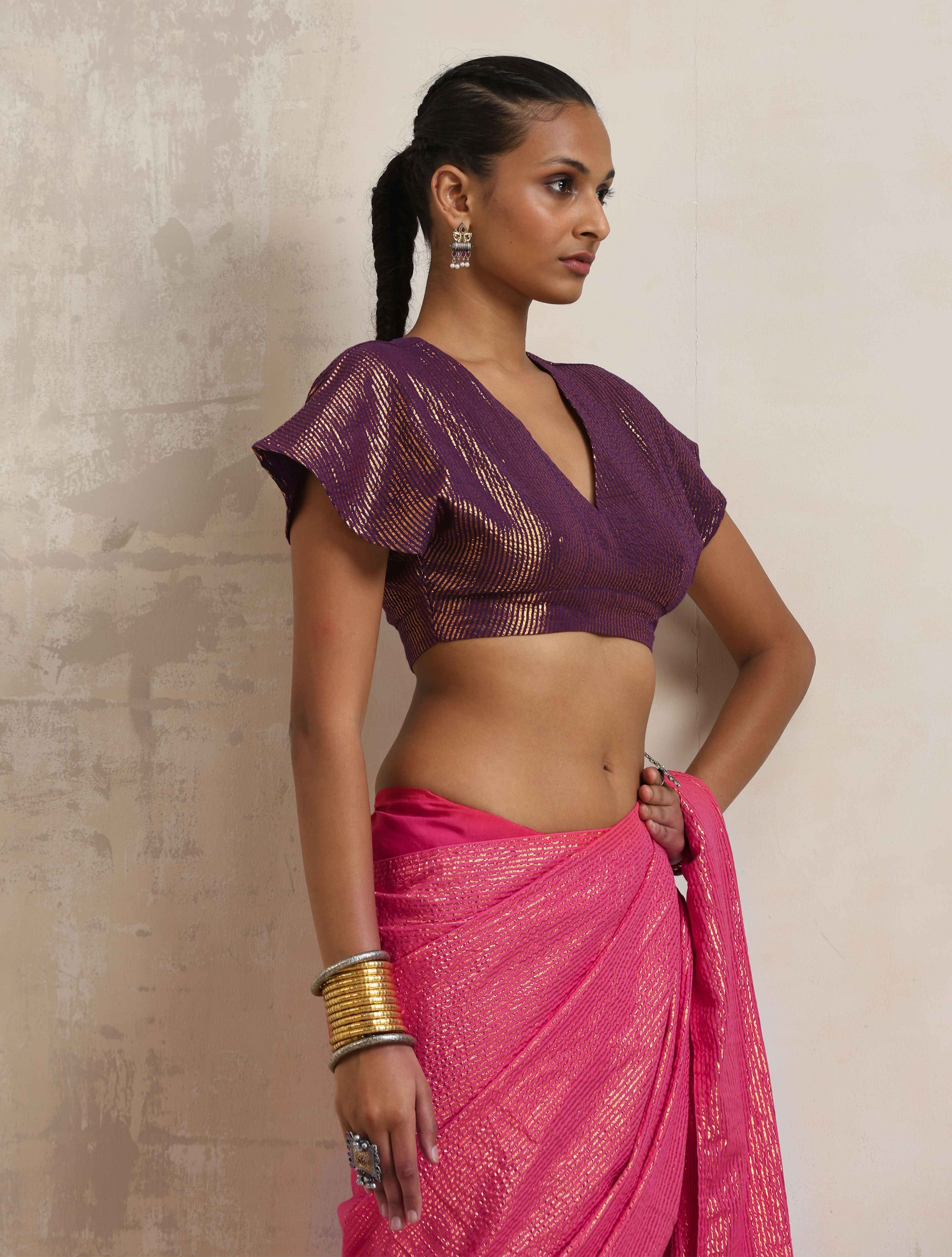 trueBrowns Purple Gold Metallic Blouse - Distacart
