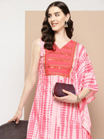 Thumbnail for Ahalyaa Printed One-Shoulder Flared Sleeve Sequinned Kurta with Trousers - Distacart