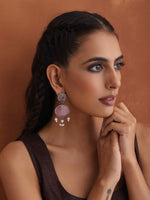 Thumbnail for trueBrowns Silver Tone Pink Stone Dangle Earrings - Distacart