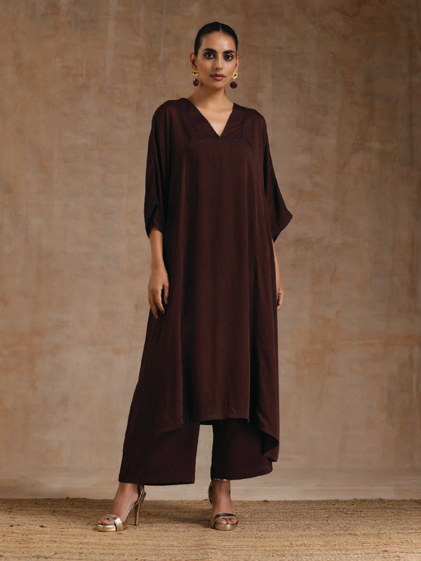 trueBrowns Cola Brown Modal Satin Oversized Kurta Set - Distacart