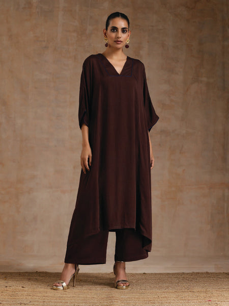 trueBrowns Cola Brown Modal Satin Oversized Kurta Set - Distacart