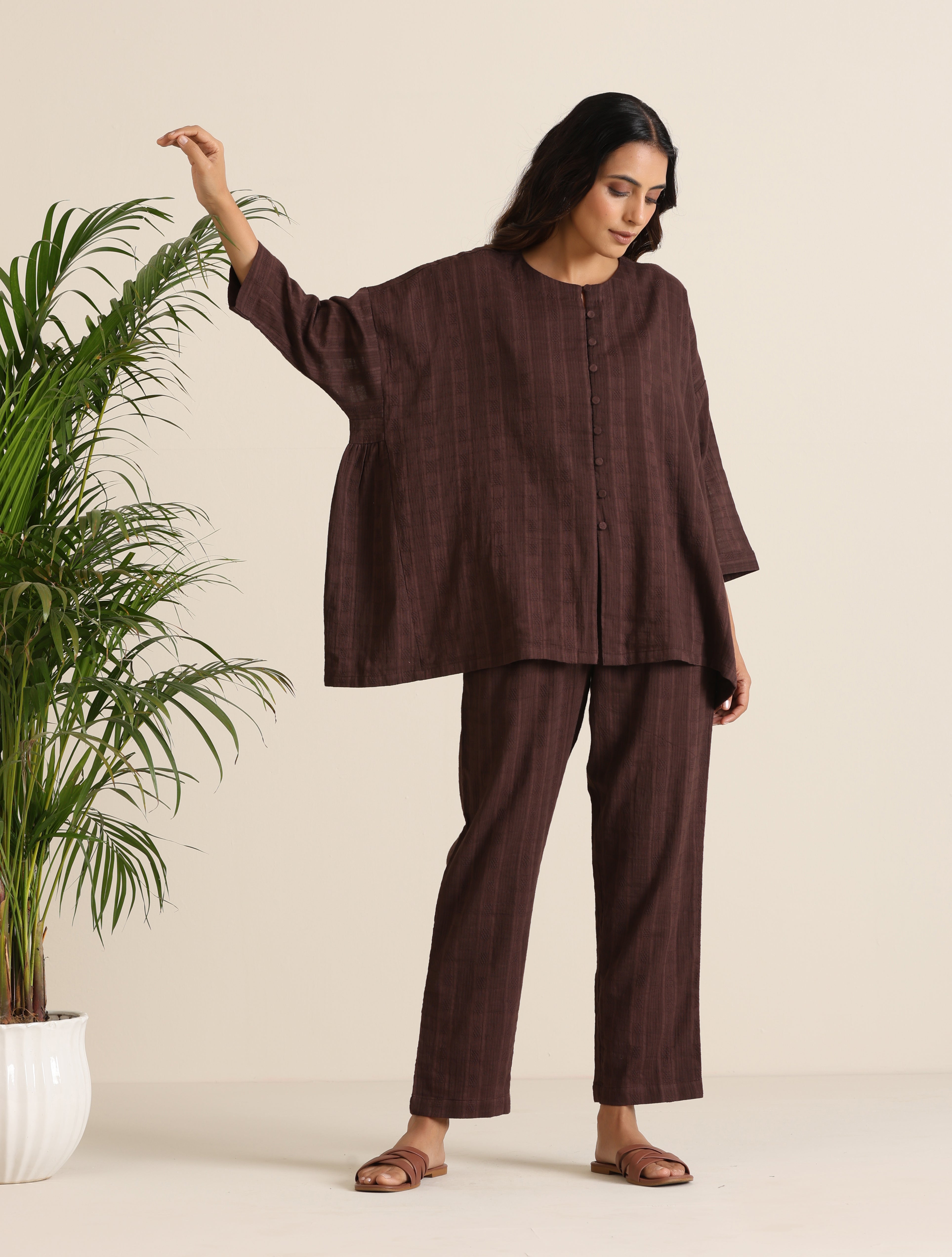 trueBrowns Cola Cotton Dobby Relaxed Co-ord Set - Distacart